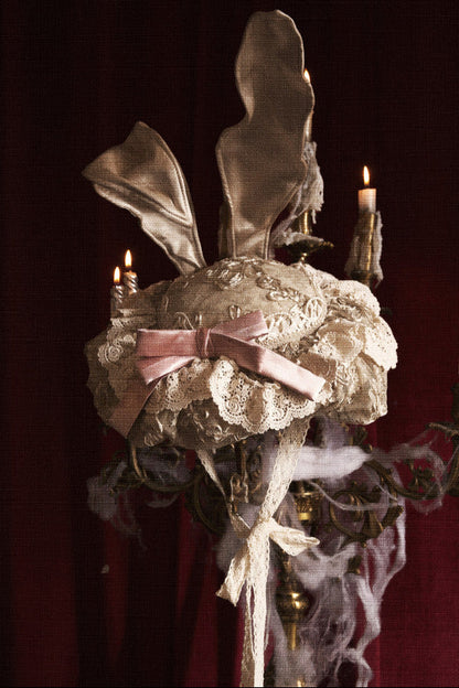 French Rococo Elegant Rabbit Ear Cap + Mesh Flat Cap + Mesh Bow Cap