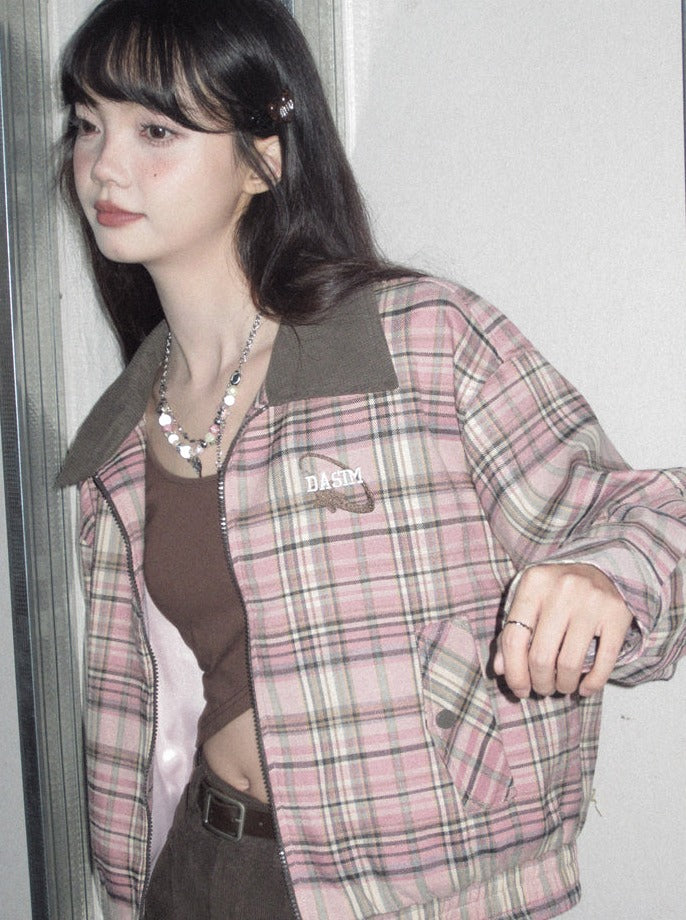 Lapel Sweet Retro Check Jacket