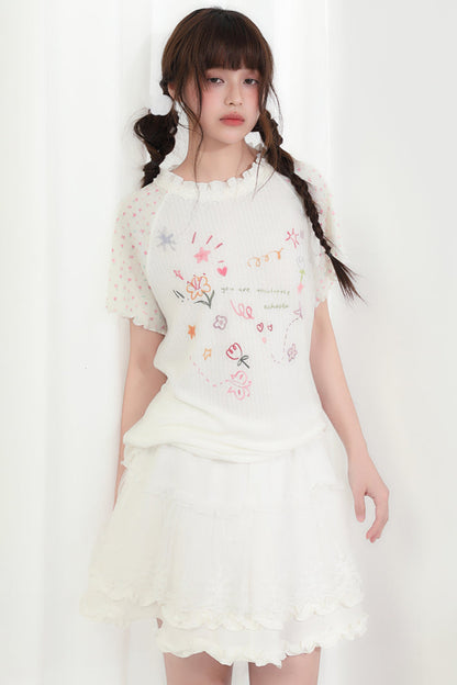 Floral Heart Round Neck Top