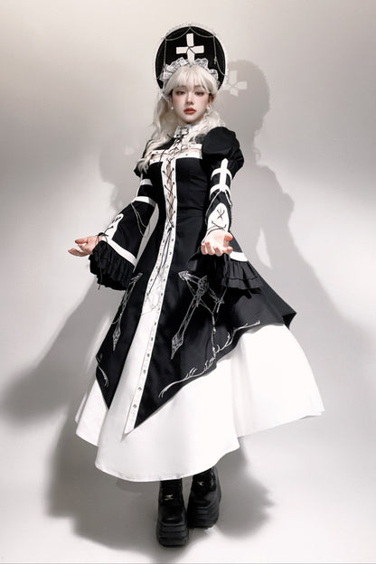 Split Cross Gothic Dark Nun Dress Setup