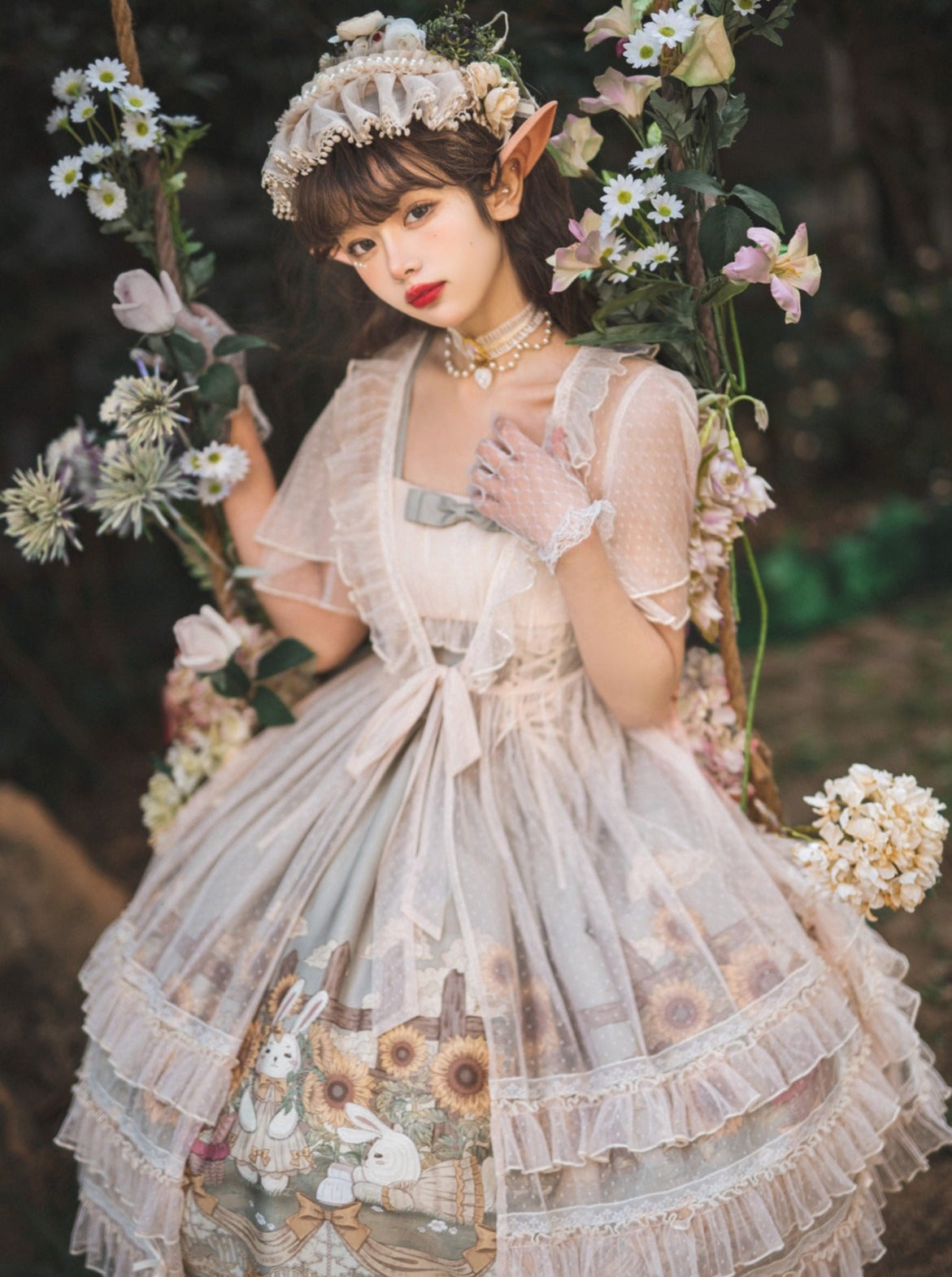princess bunny dress Bunny Princess Cosplay Costume Dress and Back Bow with Gloves and Headdress