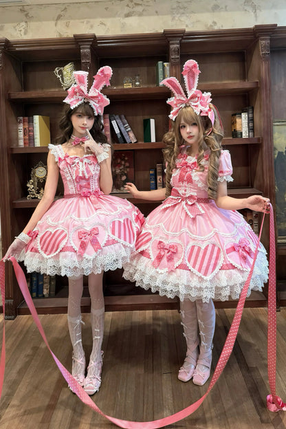 [Pre-Order] Pink Heart Gift Box Fake Two-Piece Sweet Lolita One-Piece Dress