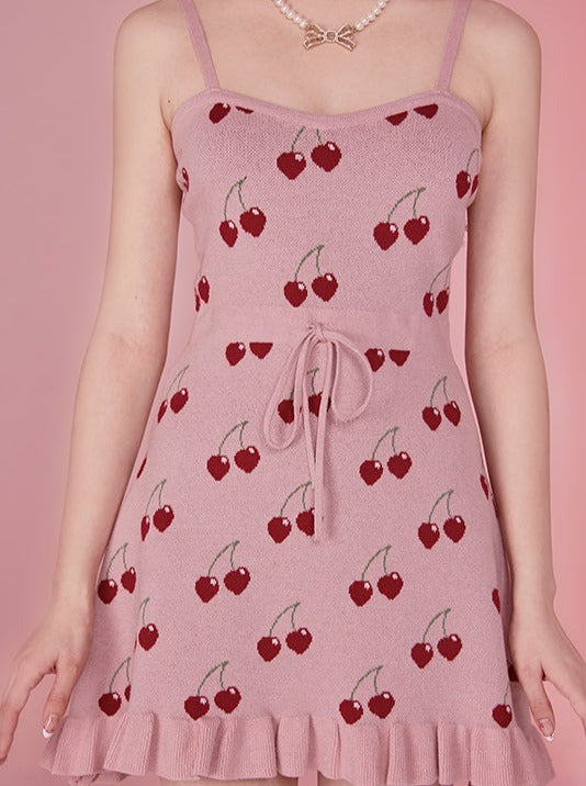 Cherry Suspender Dress + Cherry Cardigan