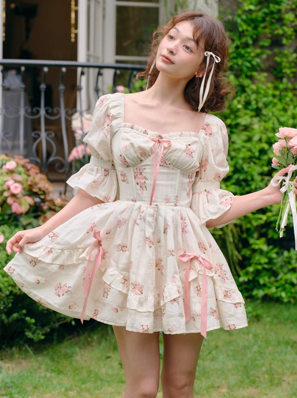 Sweet Girly Ribbon Flower Dress