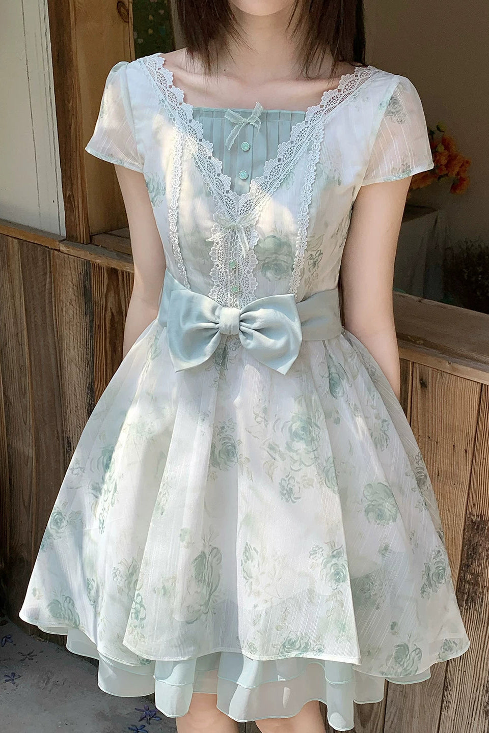 タイミアングリーンフローラルジャカードドレス