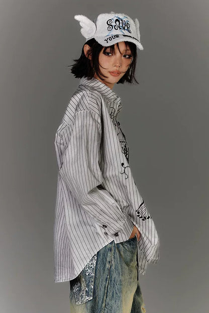 グラフィティストライプシャツ+キャミソールベスト