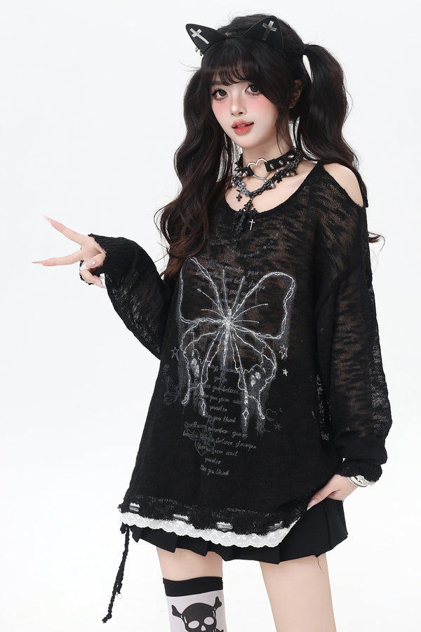 レイジーカットアウトオフショルダーレーストップス