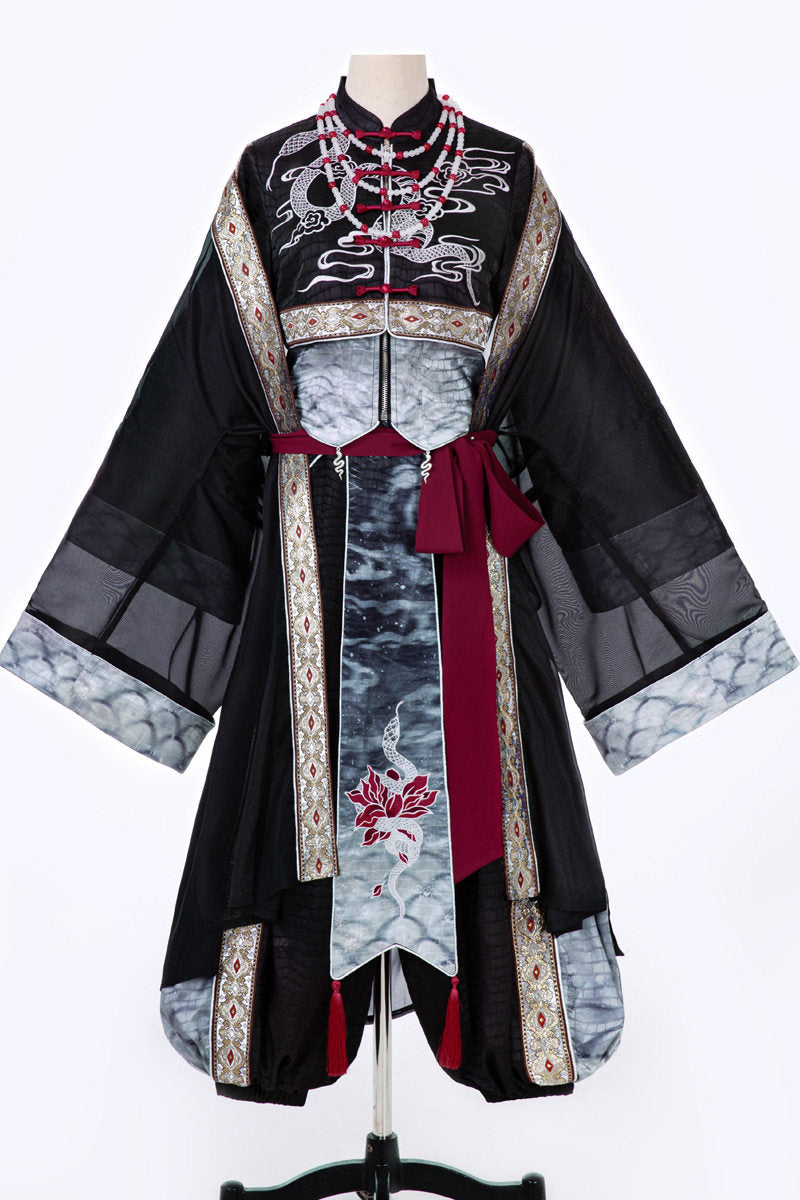 黑色武術漢服上衣與長褲套裝