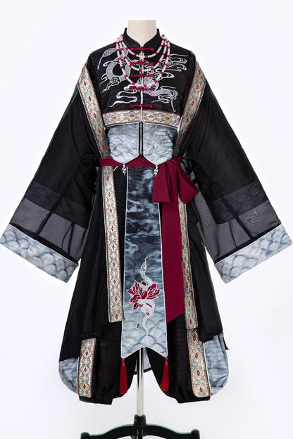 黑色武術漢服上衣與長褲套裝