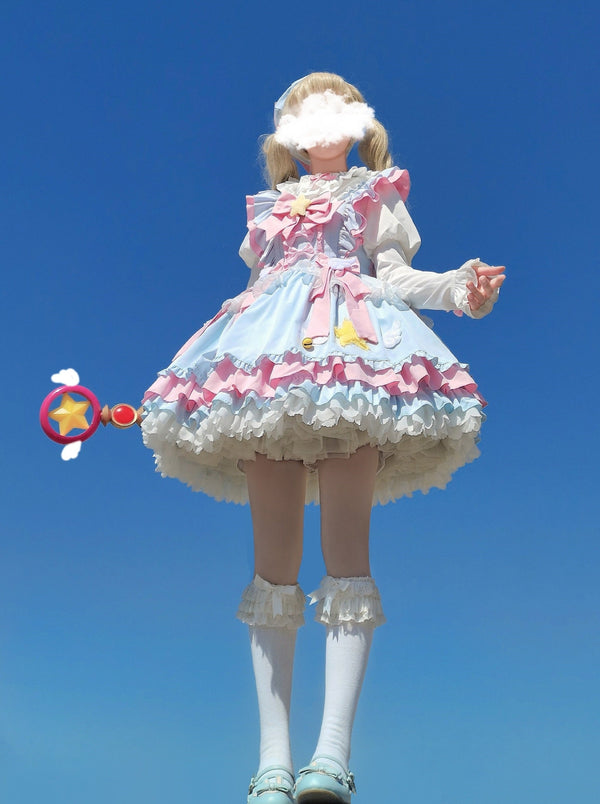 スイートフリルトップス+ポップスイートジャンパースカート+バックリボン+ハット