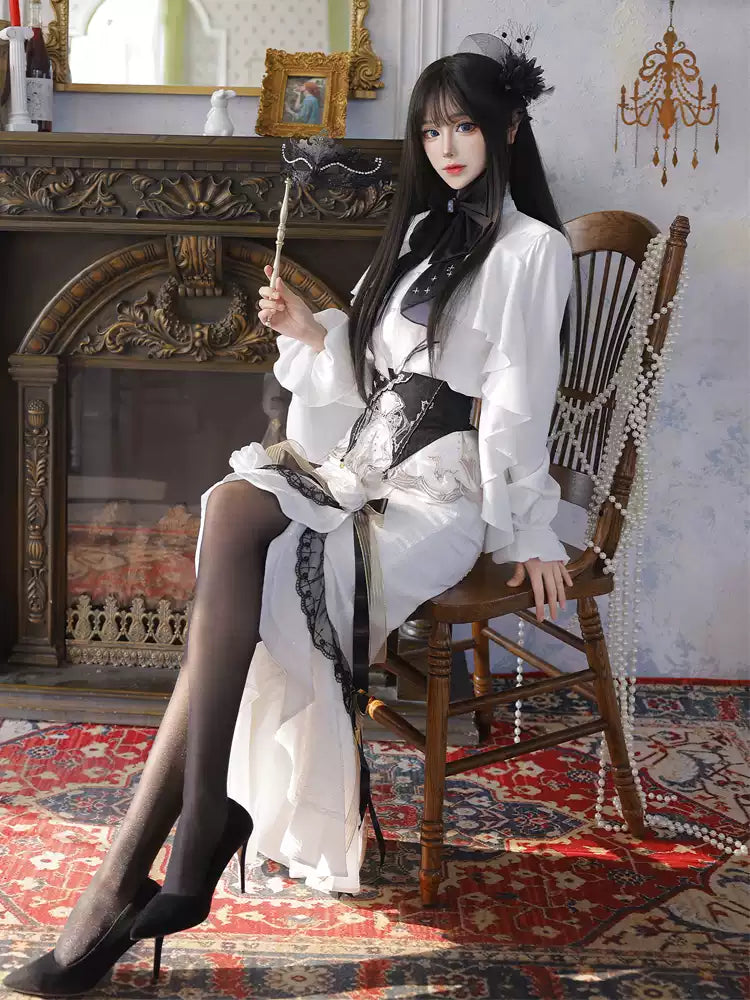 [Pre-order] Elegant Flower Skirt + Ruffle Top + Waist Belt