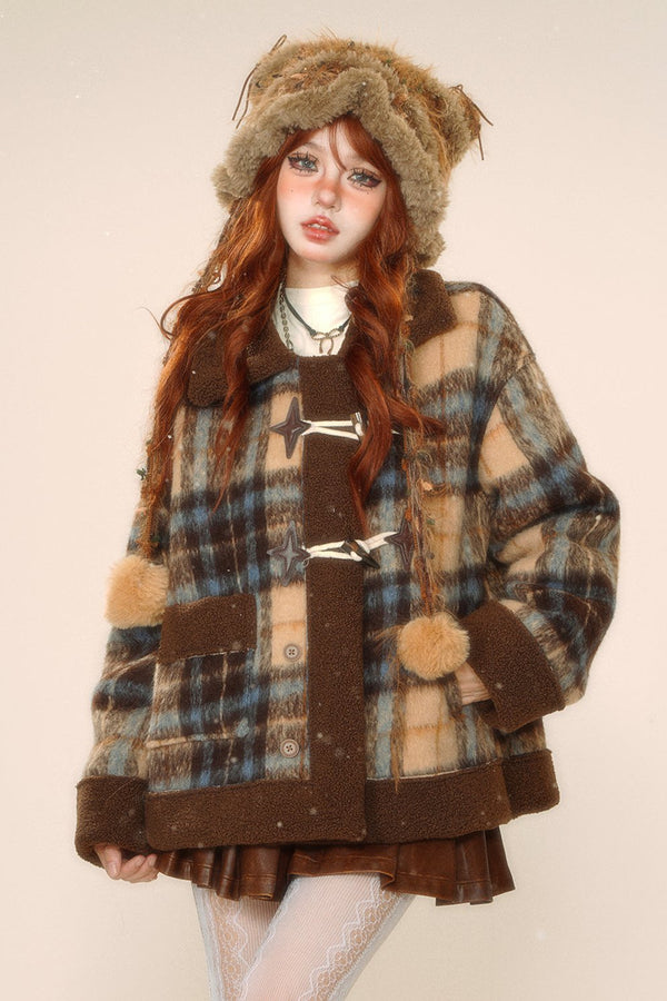 ホーンボタンチェックスリムジャケット