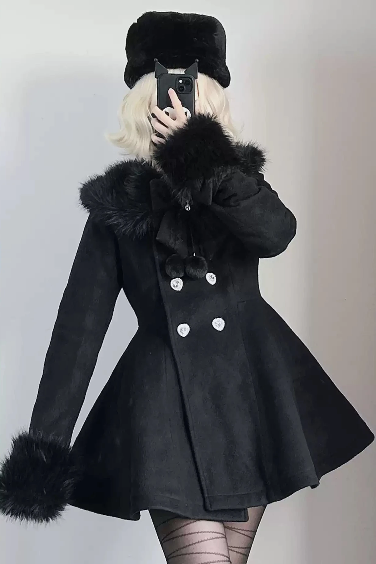 [Reservation product] Fur and lace color wool short coat