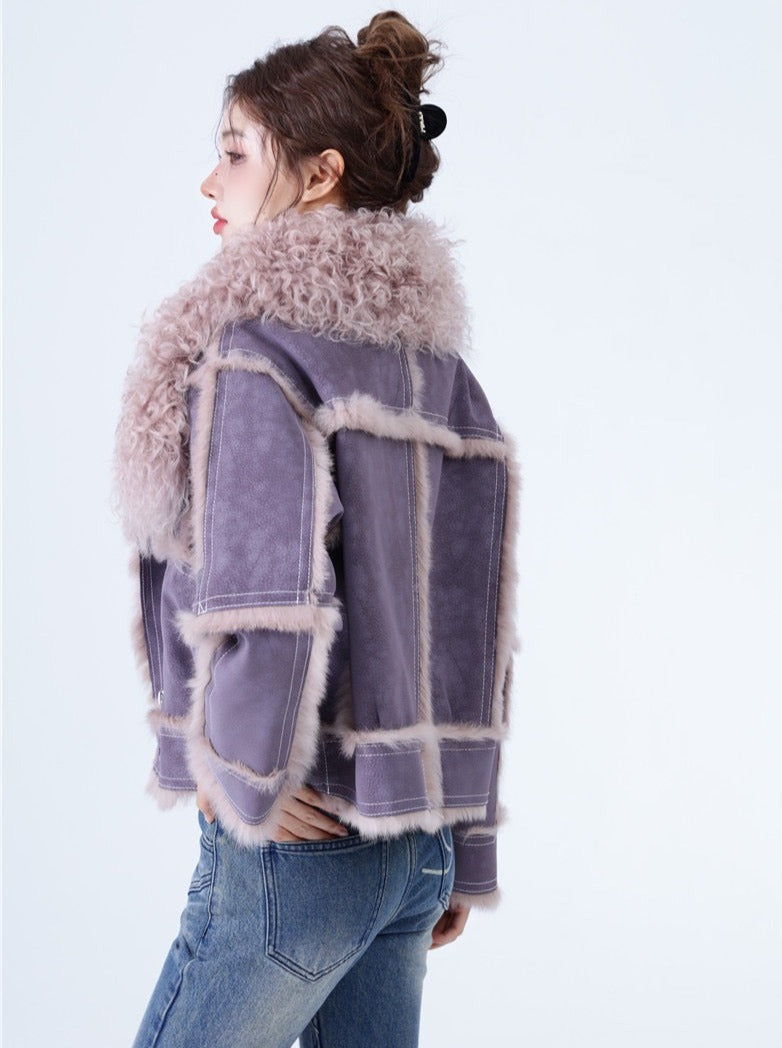 Violette kurze Pelzjacke