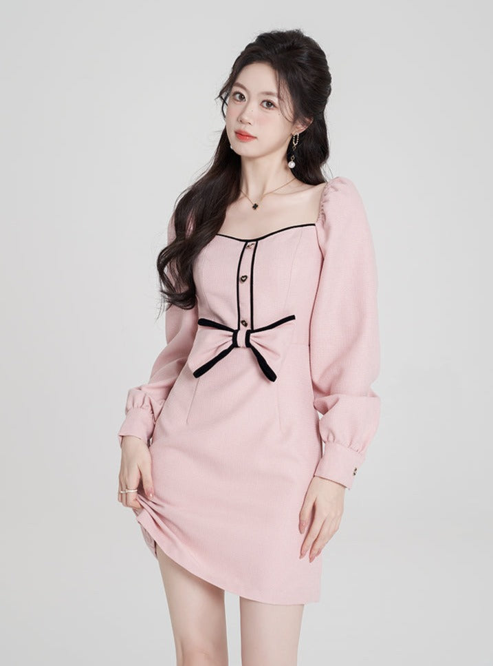 Sweet Baby Pink Waist Square Neck Dress