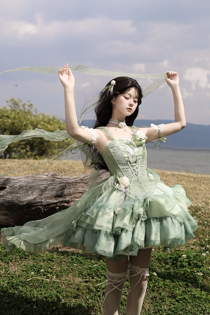 [Order Deadline: April 5] Green Fairy Wizard Floral Lolita Dress + Full Set + Accessories