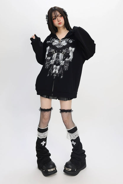 シャイニングガールフリースライトアジアンフード付きパーカー