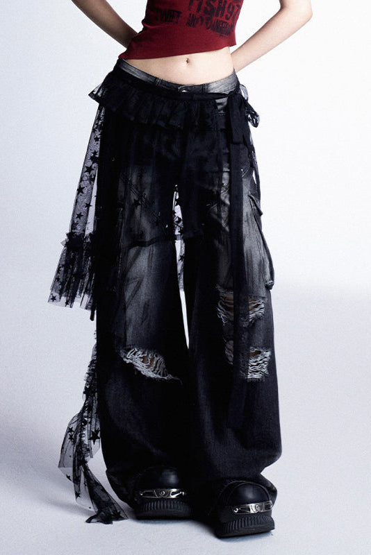 Layered Black Lace Sheer Skirt