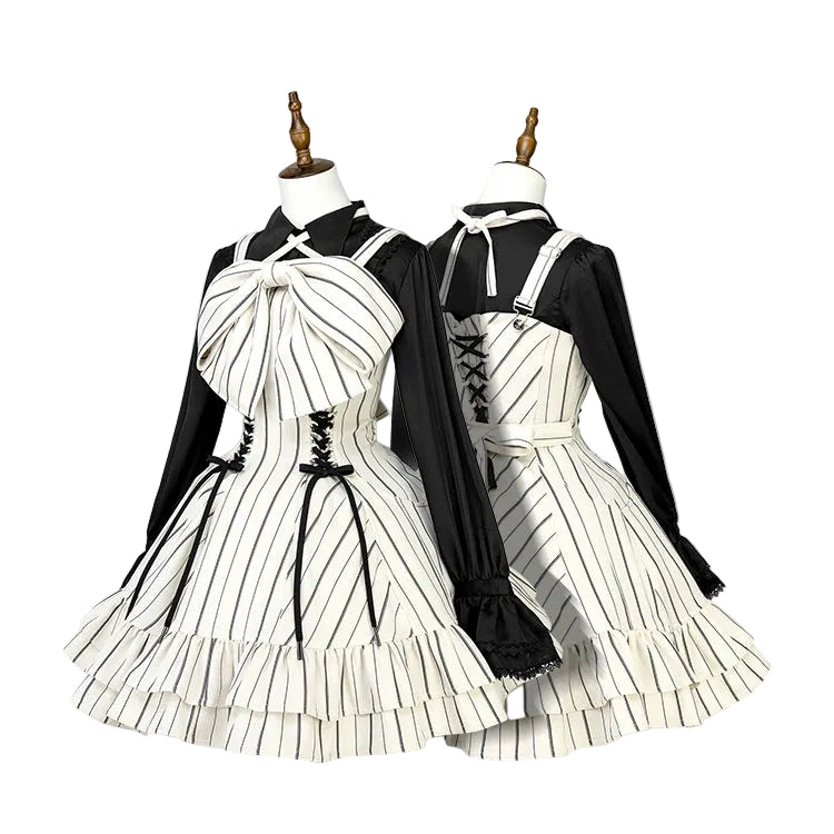 【12月29日予約締切】ゴシックロリータストライプリボンサスドレス
