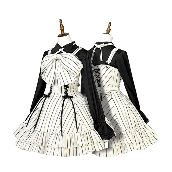 【12月29日予約締切】ゴシックロリータストライプリボンサスドレス
