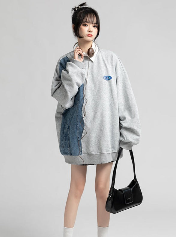 Denim Asymmetrical Design Sweatshirt