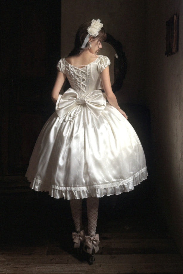 [Pre-order Deadline: August 8] Elegant Silver Satin Lolita Romantic Ribbon Dress Set