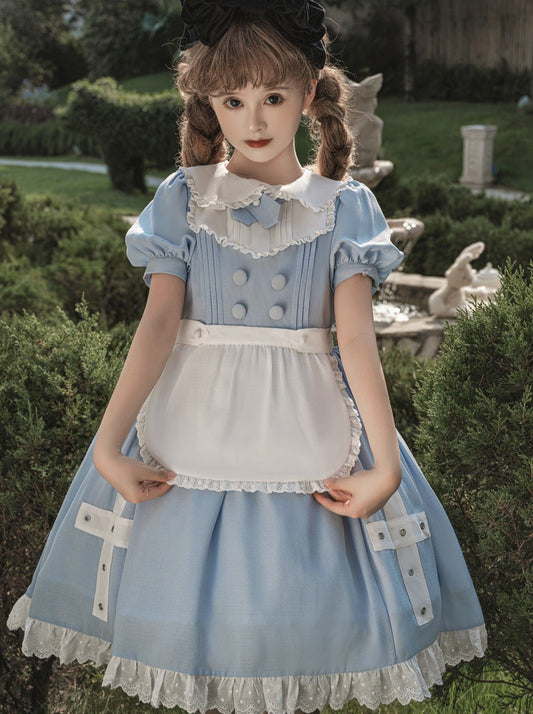 正版原创洛丽塔日常可爱甜美女仆蓝色公主裙洛丽塔连衣裙