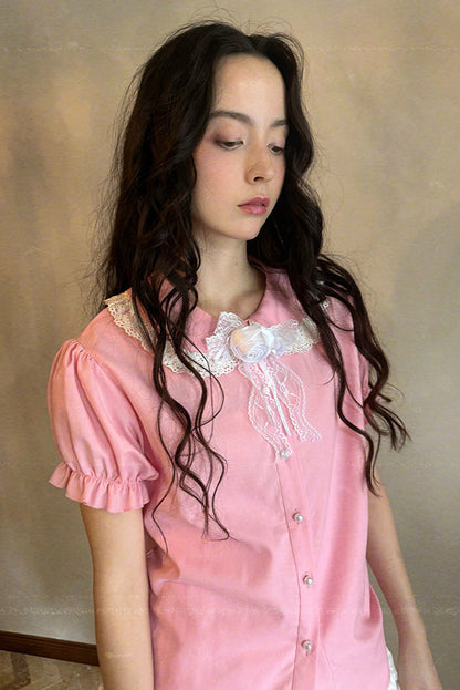 Camisa de algodón con mangas abullonadas de muñeca de cuento de hadas