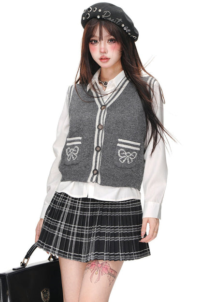 Lazy Style Sailor Suit Cardigan+ Vest