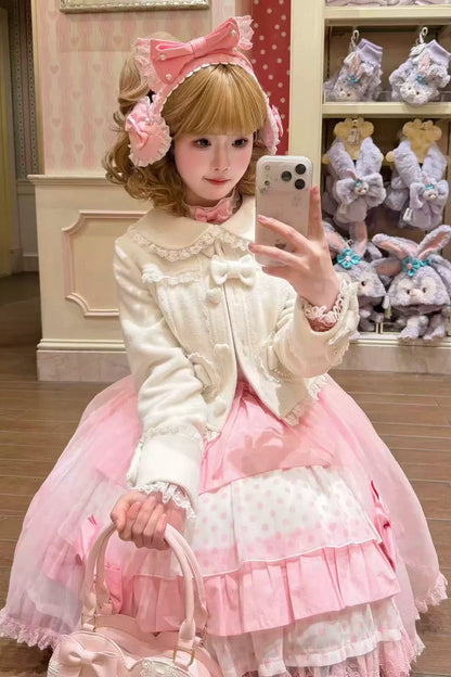 【10月17日予約締切】White Sweet Lolita Pearl Bow Lace Short Coat