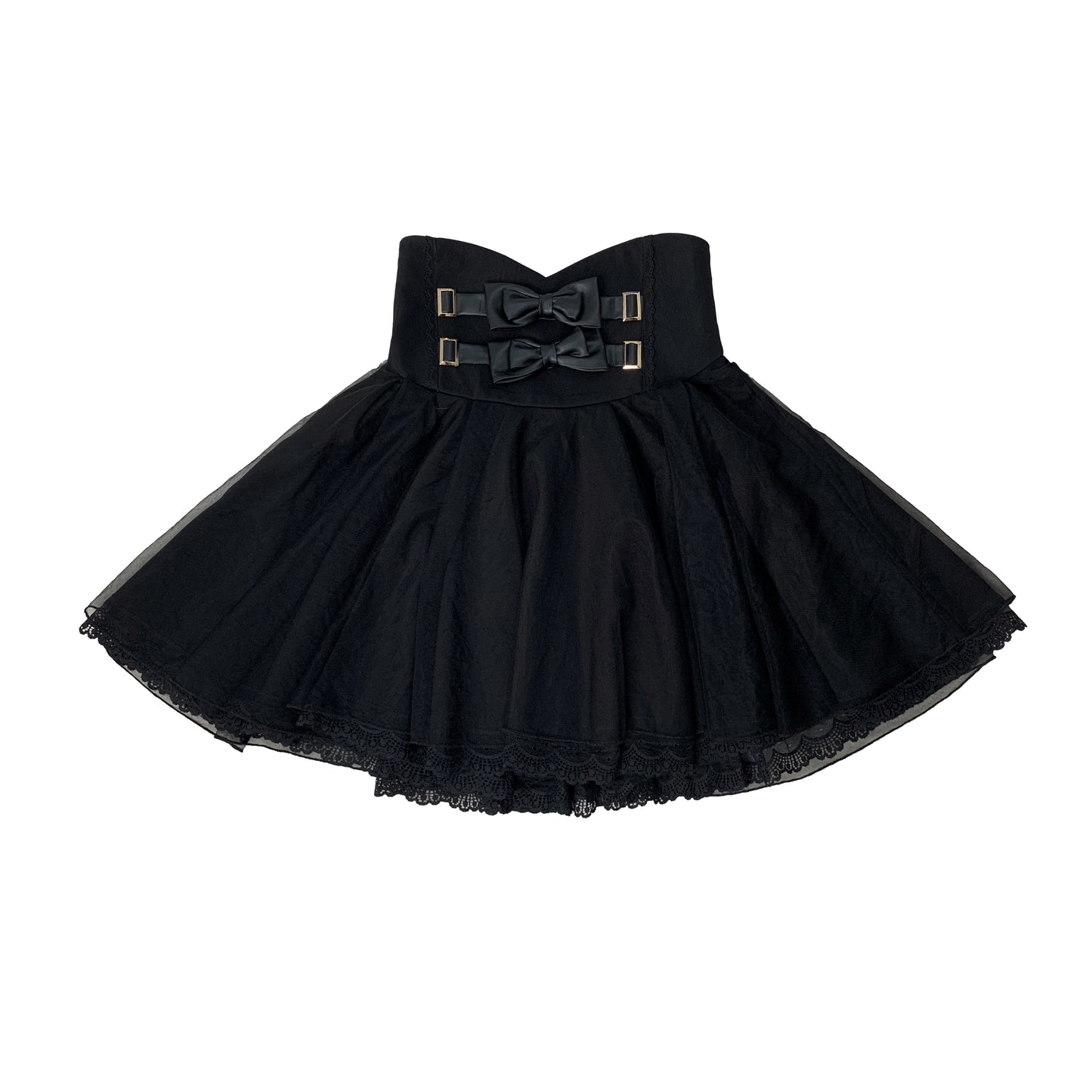 Mine off-the-shoulder shirt + checked skirt (with inner pants)