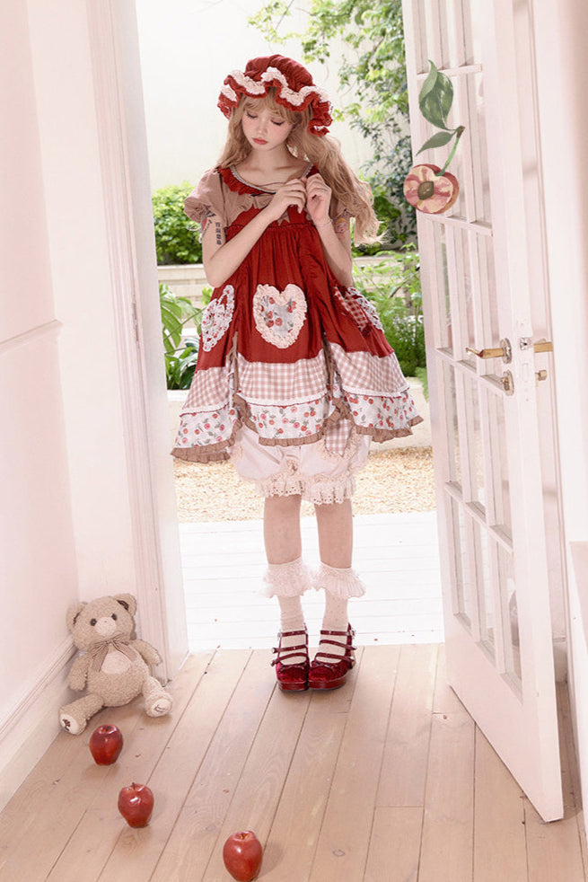 Retro Doll Cherry Check Lolita Dress