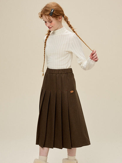 One Point Pleated Wool Skirt