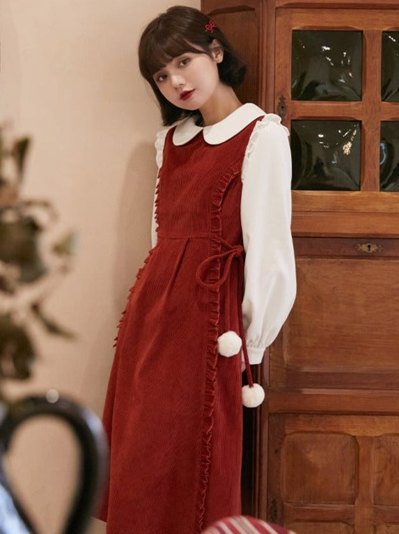 Red Corduroy Sleeveless Dress