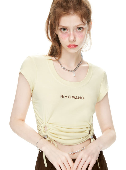 Shirring Sequin Print T-Shirt