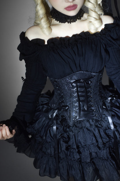 【1月29日予約締切】ブラックホワイトゴシックジャカードレースアップコルセット＋ドロストフリルスカート