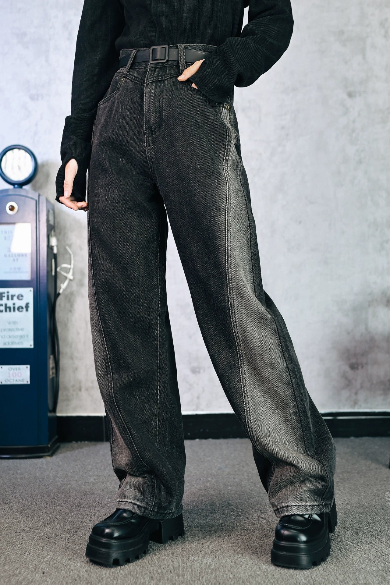 モードオッシュラインデザインデニムパンツ