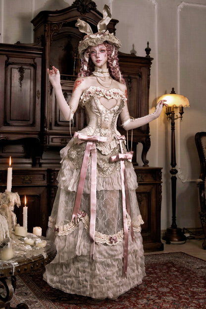 ラブフィッシュボーンコルセットロココフレンチチュニックトリムトップス＋スリーブ＋スリムリボン＋レッグカバー＋チョーカー