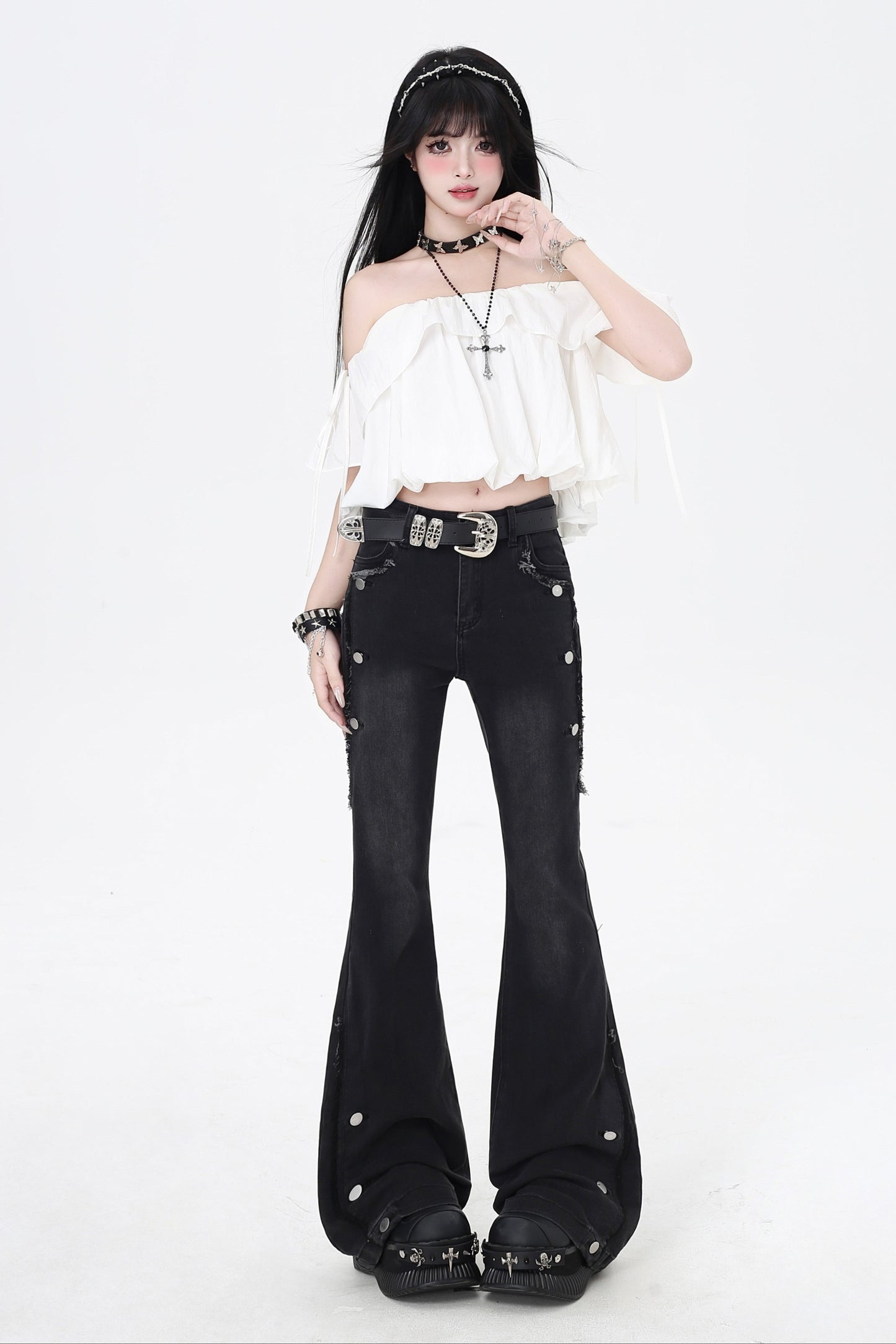 3-Style One-Shoulder Drawstring Top & Skirt