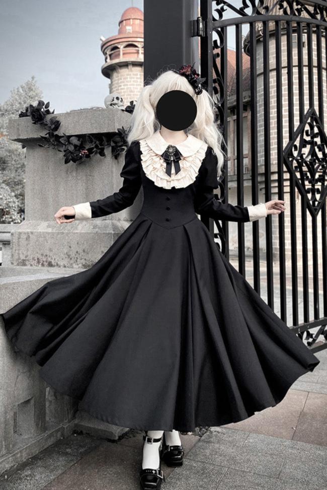 [Reservation deadline on November 22] Dark Elegant Classical Ribbon Long Dress