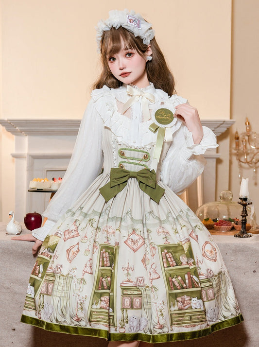 Pink Kapok Girl Alora Book House Chest JSK Original Japanese Small Fresh College Style Lolita Dress