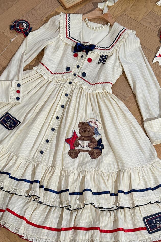 [Reservation deadline on October 8] Navy Bear Original Lolita Fake Two Piece Dress + One Piece + Tops + Suspender Dress