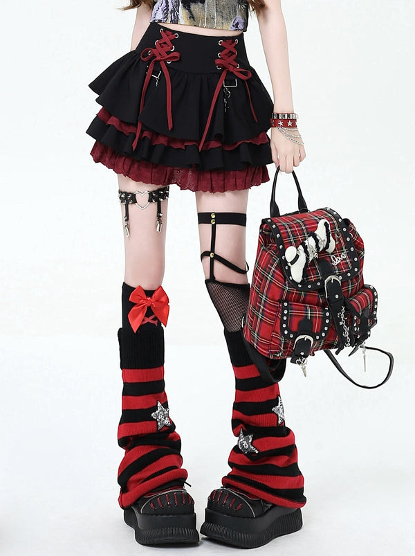 Lace-Up Design Flared Skirt