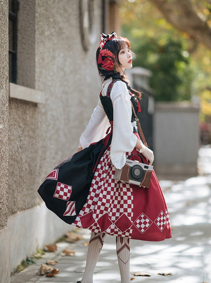 China jumper skirt + trumpet blouse + cape + fur scarf + tassel accessories