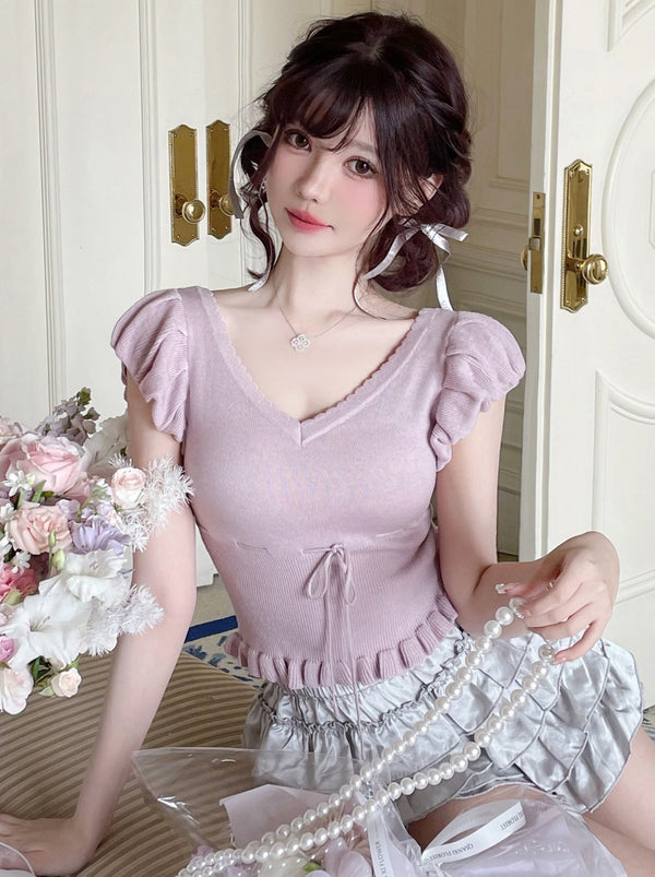 Cloud Sleeve V-Neck Slim Top
