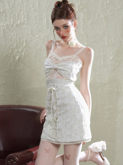 Eye-end Flower Retro White Lace Dress