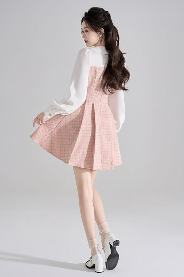 フローラルウエストラインピンクワンピース