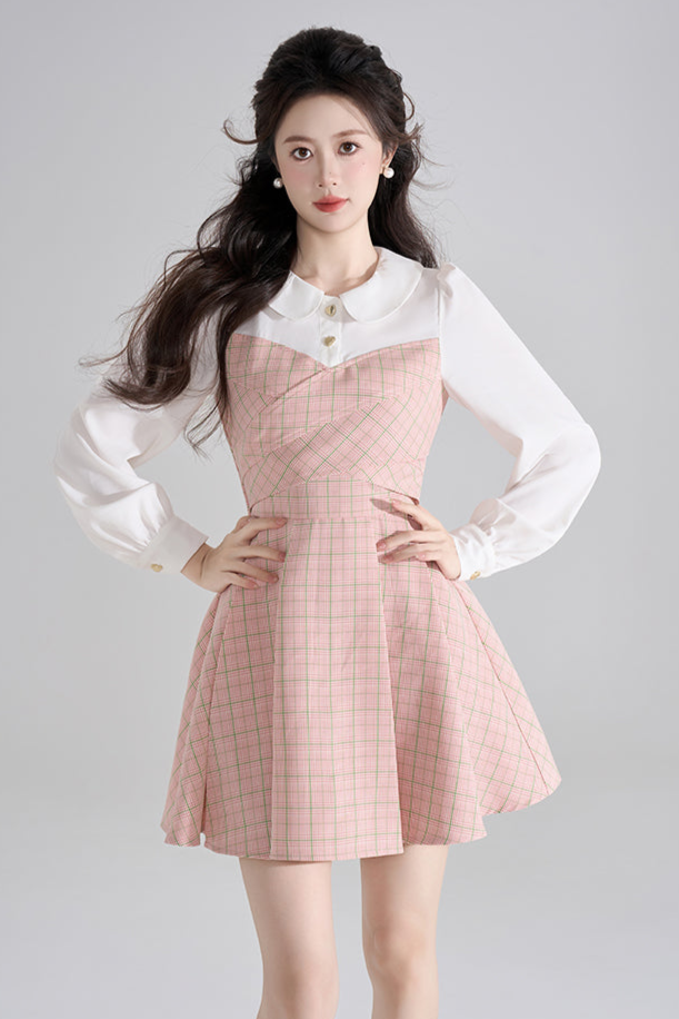 フローラルウエストラインピンクワンピース