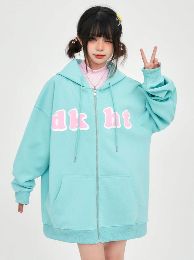 Logo colorful zip-up hoodie