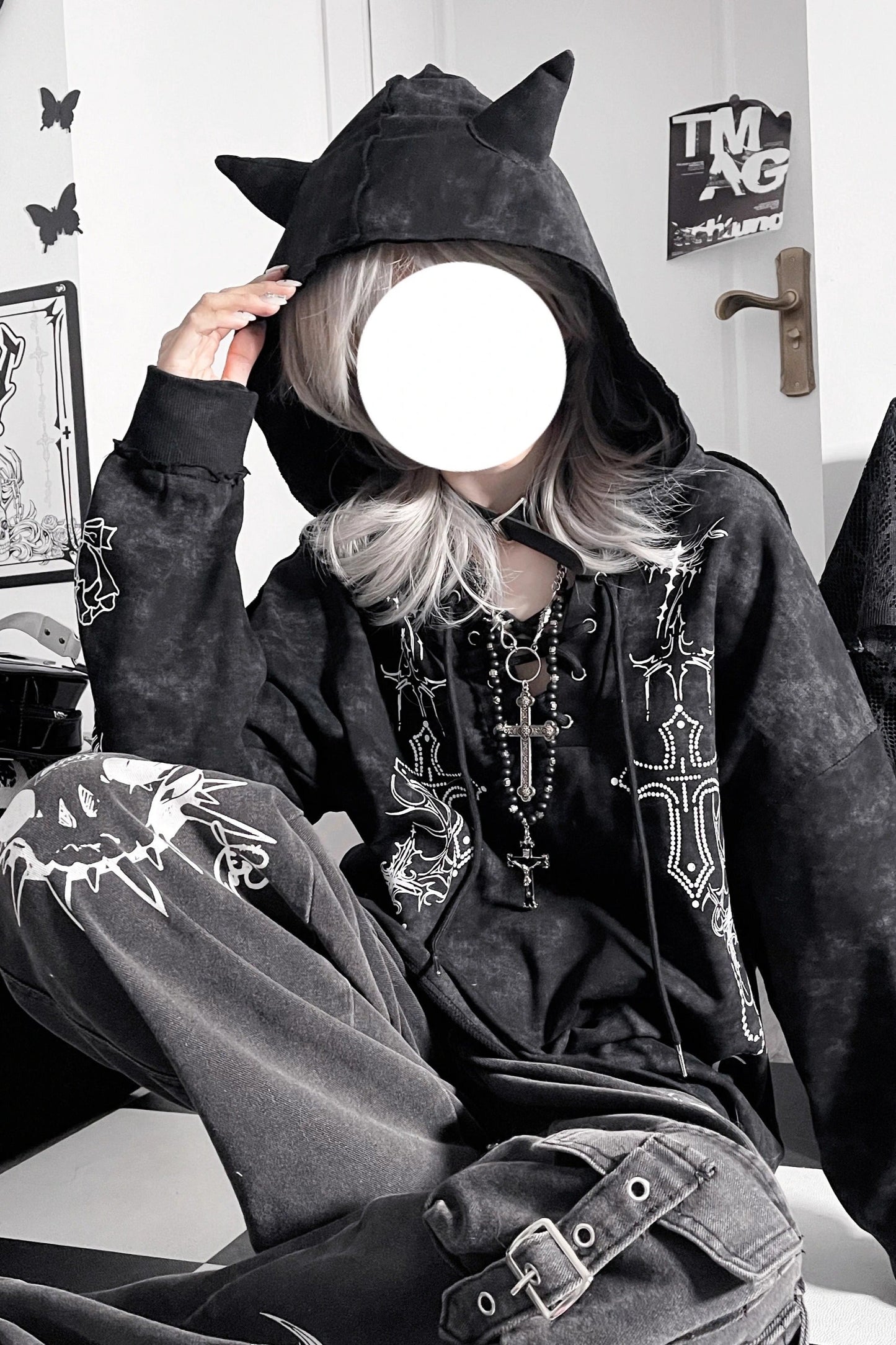 Subculture Dark Loose Hooded Top